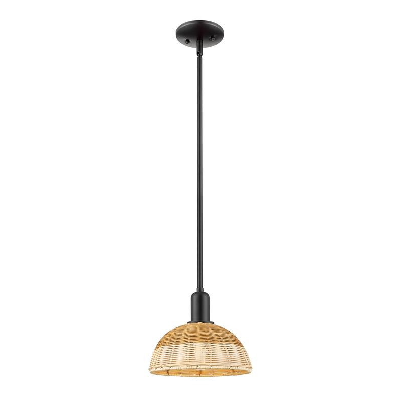 Innovations Lighting Downtown Urban - Natural Ballston Dome - 1 Light 9" Stem Hung Mini Pendant with Basketweave Shade
