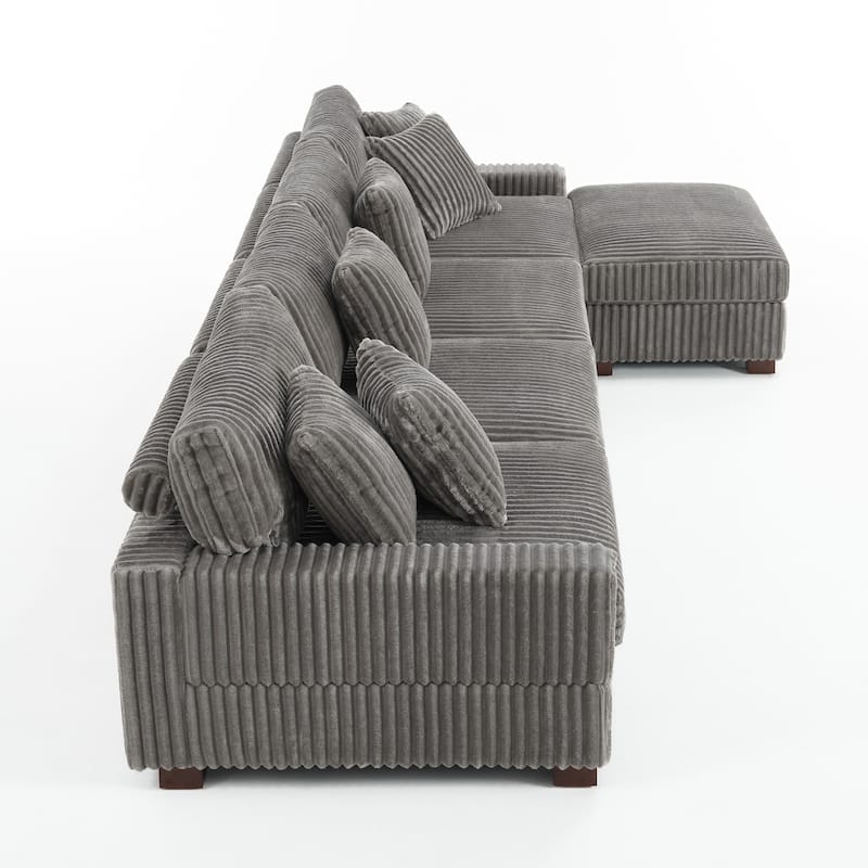 Anne 150" W Upholstered Plush Corduroy Modular Sectional Sofa