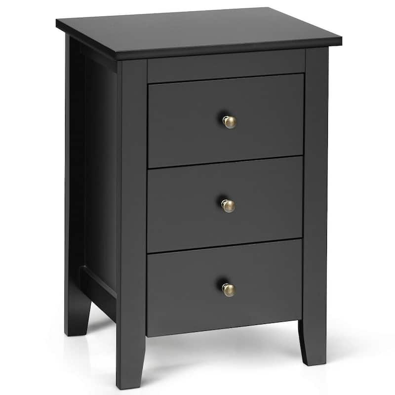 Black Bedside Table with 3 Drawers and Open Shelf Compact Storage Cabinet for Bedroom