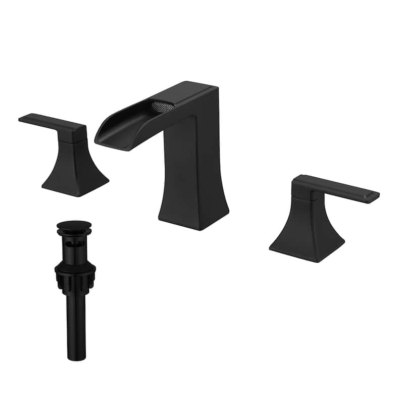 Double Handle Three-Hole Bath Waterfall Faucet with Drain
