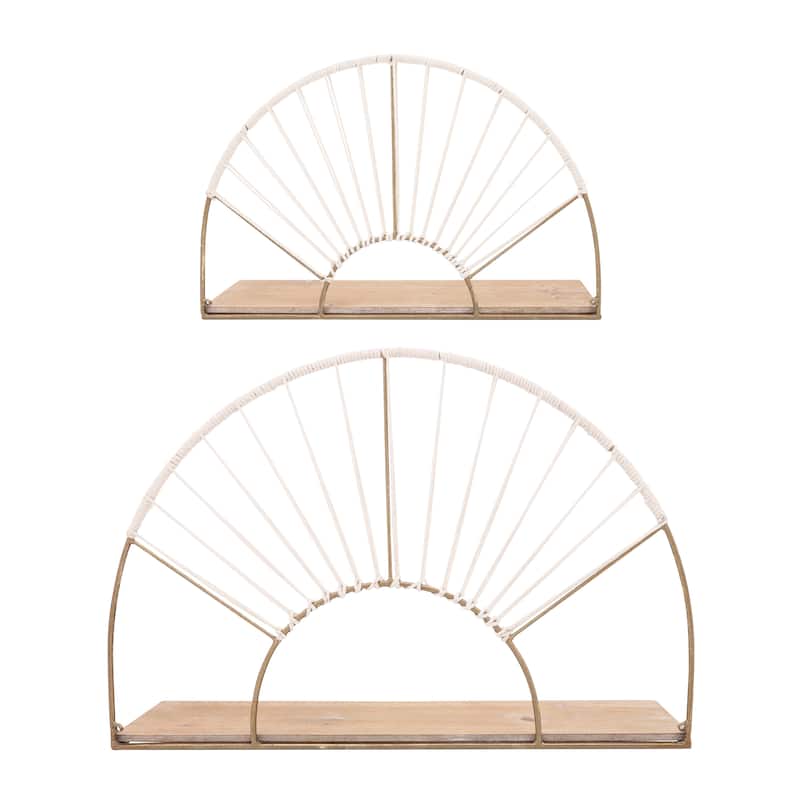 Sagebrook Home Set of 2 Arched Wall Shelves Glam Modern Gold Metal and Wood Decorative Floating Wall Storage Shelf
