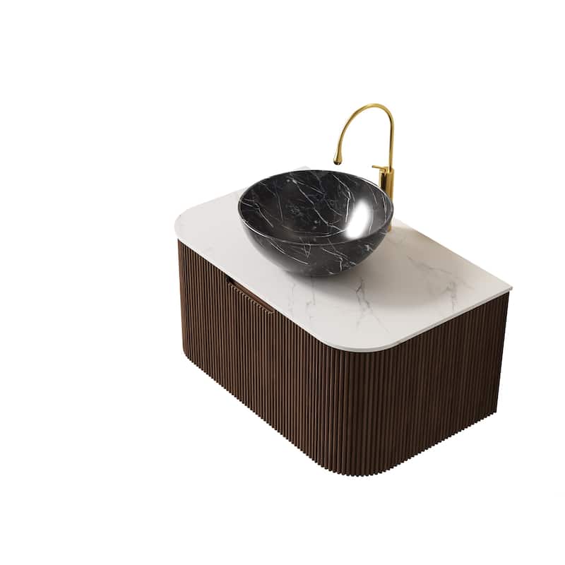 Wall Mounted Striped Bathroom Storage Cabinet with Sink and Drawers
