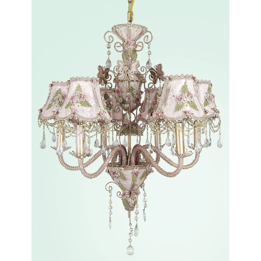 6-Light Gold chandelier With Linen Shades