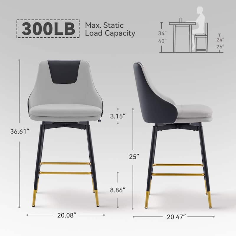 Full Back Upholstered Counter Stool With Metal Frame (Set of 2)