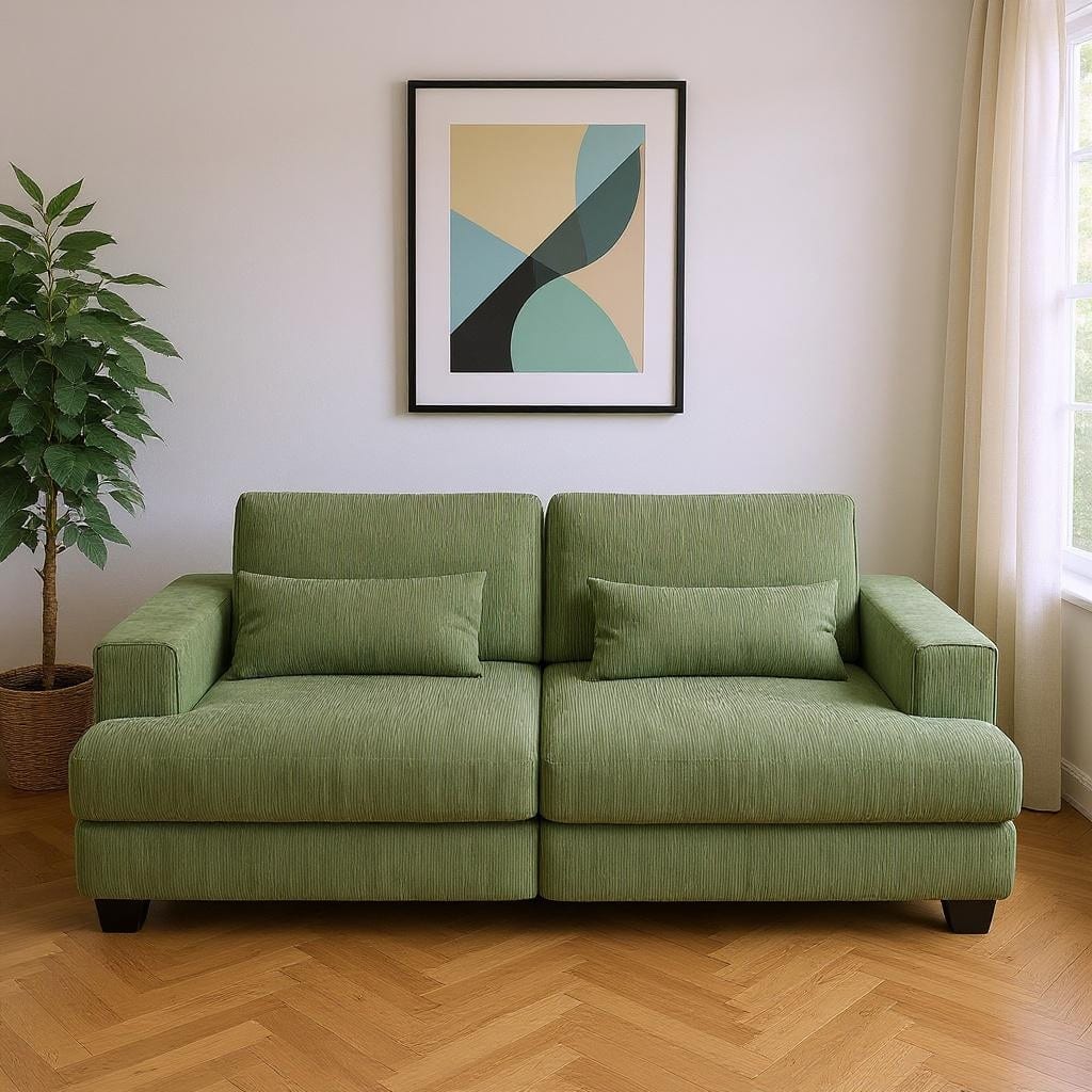 HomeRoots 93" Green Corduroy Modular Stainless Steel Sleeper Sofa With Toss Pillows