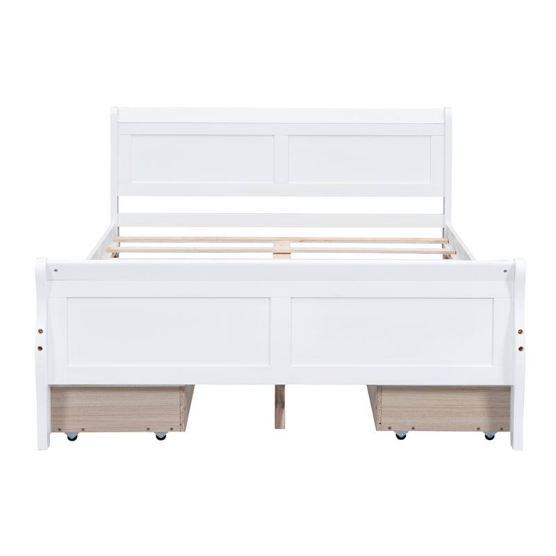 Wood Platform Bed with 4 Drawers and Streamlined Headboard & Footboard