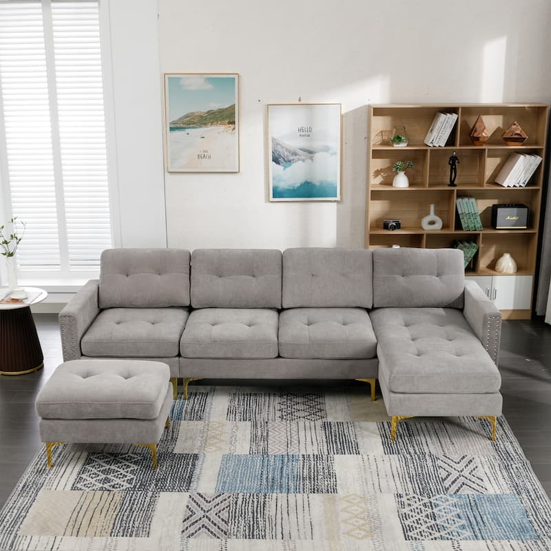 110.6" L Shaped Convertible Sectional Sofa Couch with Movable Ottoman