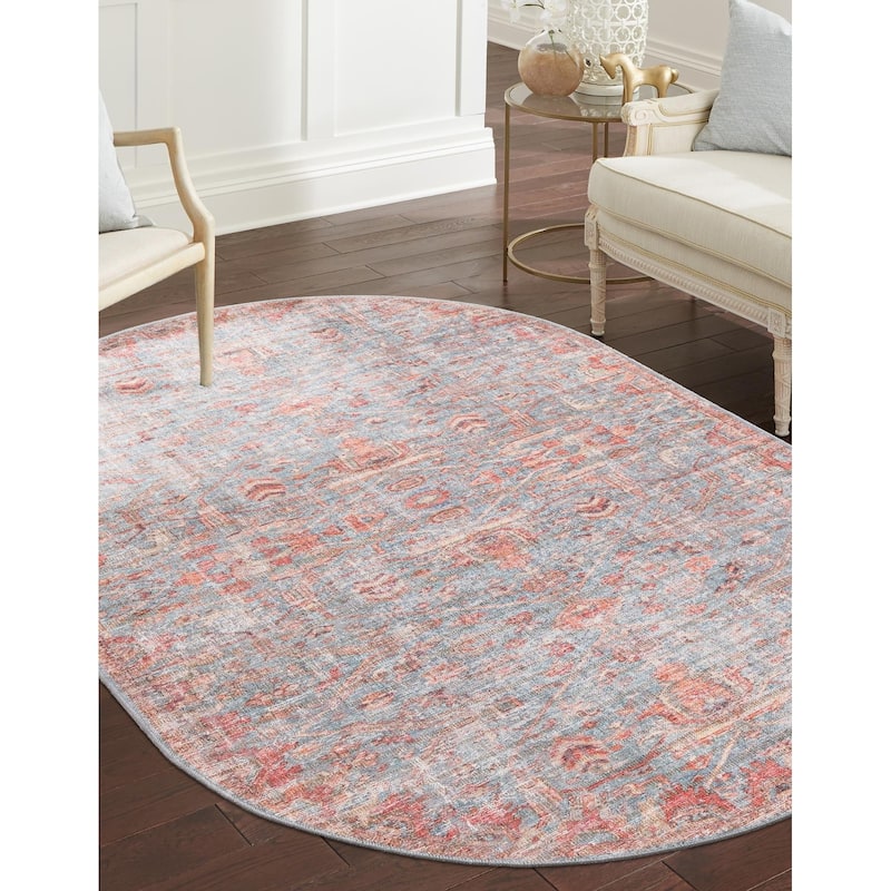 Transitional Pria Collection Area Rug - 3'11"x6' Oval - Antique Blue
