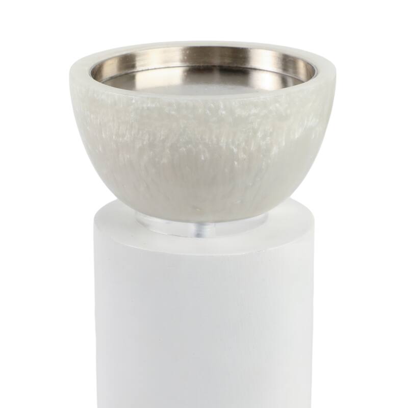 Candle Holders Set of 2 - White Resin Cylinder, 11/13" - 12.5"