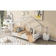 preview thumbnail 3 of 8, Twin Size House Platform Bed with Roof Design, Pine Wood Frame, Open Concept with Headboard & Footboard for Kids Room, White