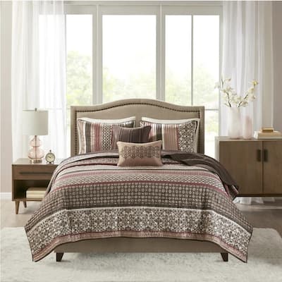 Madison Park Dartmouth 5 Piece Jacquard Quilt Set with Throw Pillows