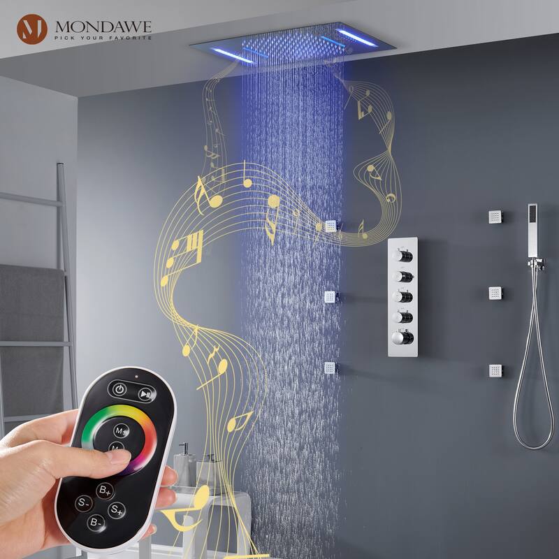 64 Colors LED Light and Music Ceiling Mounted Thermostatic Shower System
