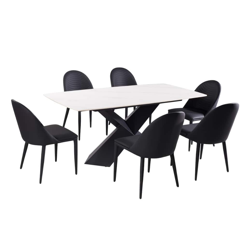 7 Piece Dining Set with Metal Legs in Black and White