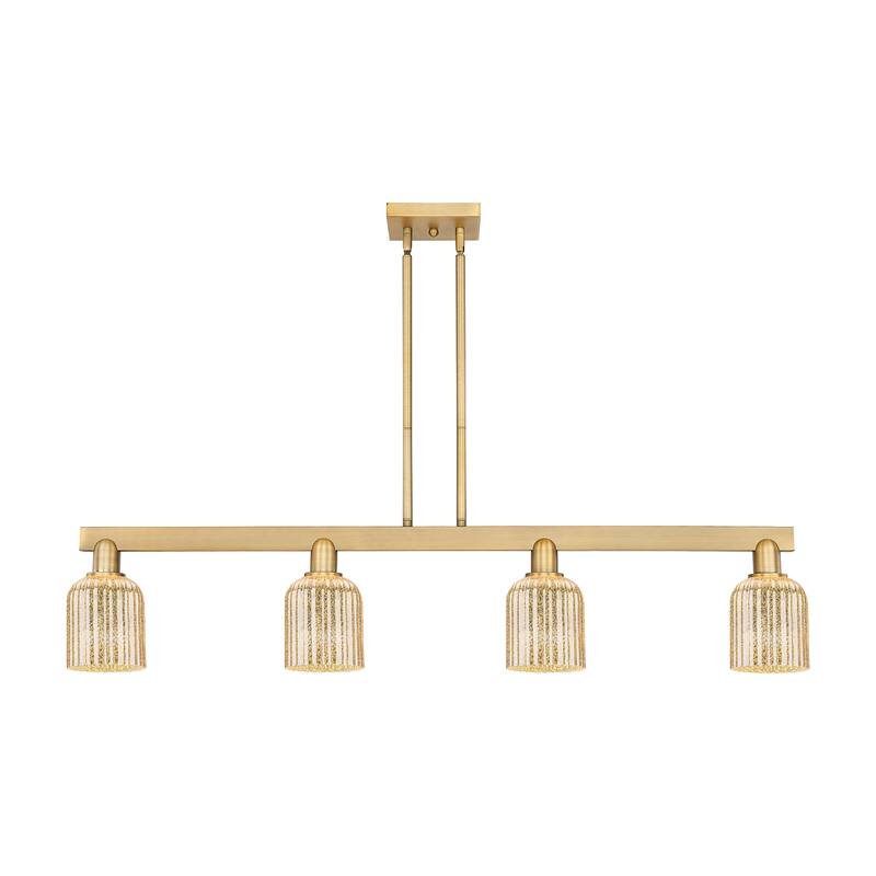 Innovations Lighting Downtown Urban - Bridal Veil - 4 Light 48" Stem Hung Island Light - Mercury/Brushed Brass