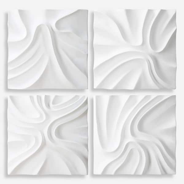 slide 2 of 8, Uttermost Snowdrift Scultped White Wall Decor, Set of 4 - 15.25"H x 15.25"W x 3"D