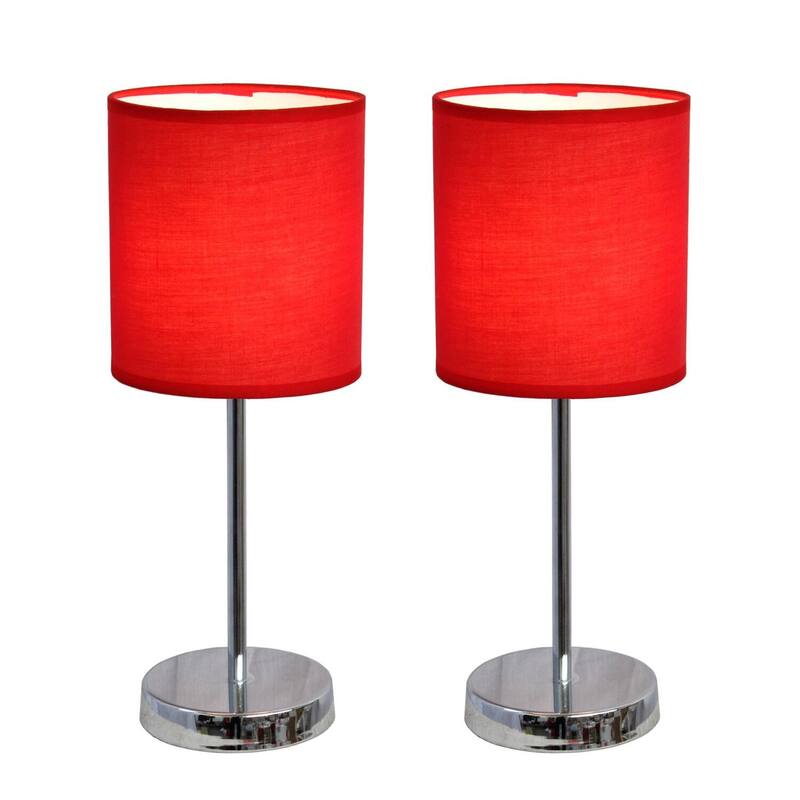 11.81 in. Chrome Finish Table Lamp with Red Shade, Sturdy Table Lamp for Living Rooms and Bedrooms