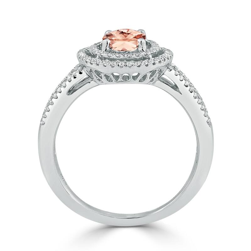 Auriya Modern 5/8ct Oval Morganite and Halo Diamond Ring 1/4cttw 18K Gold