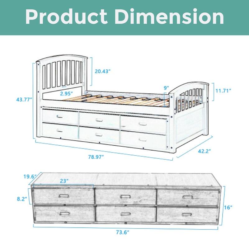"6 Drawers twin frame Espresso shelf bed Solid Wood drawers in bed"
