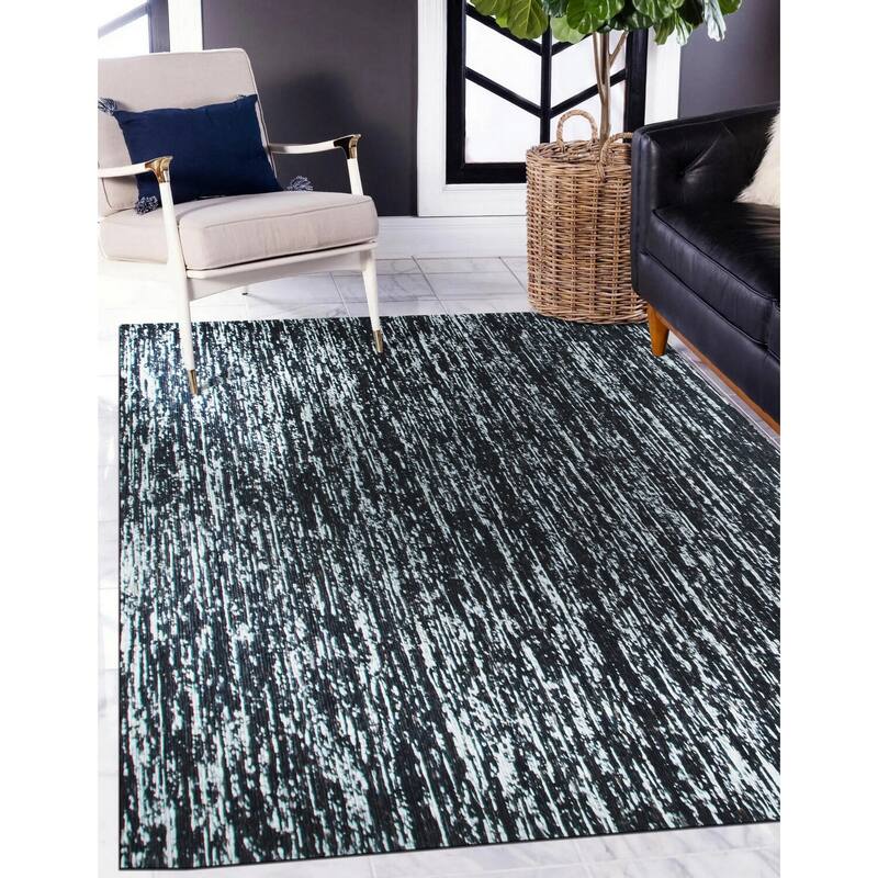 Black Hand-Knotted Wool Contemporary Natural Modern Wool Flat Area Rug, Elegant Handcrafted Soft Texture for Home - L