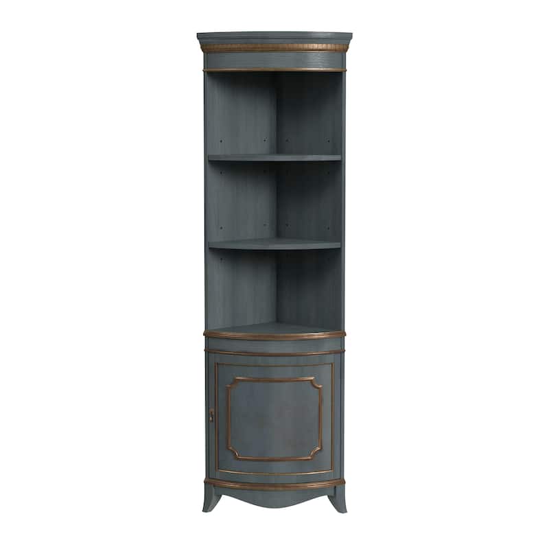 Dowling 24 in. W x 73 in. H Quarter Round Wood Corner Cabinet with 3 Open Shelves and 1 Lower Storage Cabinet - Royal Pastel Blue