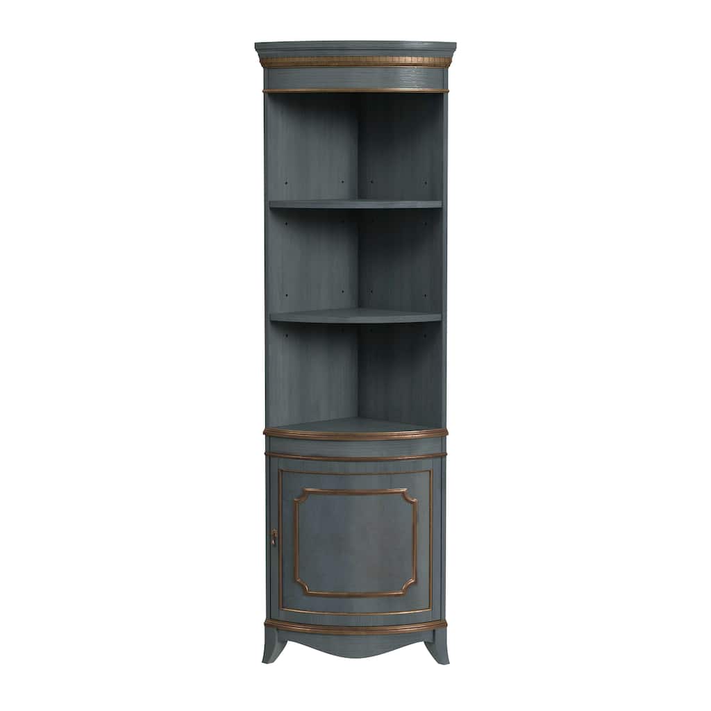 Dowling 24 in. W x 73 in. H Quarter Round Wood Corner Cabinet with 3 Open Shelves and 1 Lower Storage Cabinet