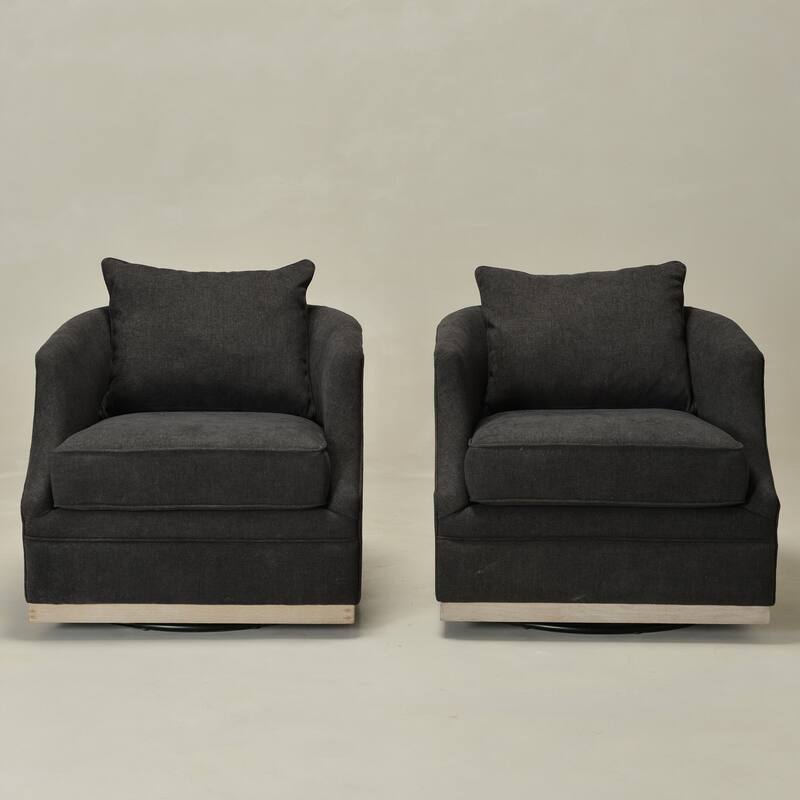 KINWELL 31" Wide Linen Fabric Upholstered Swivel Barrel Accent Chair