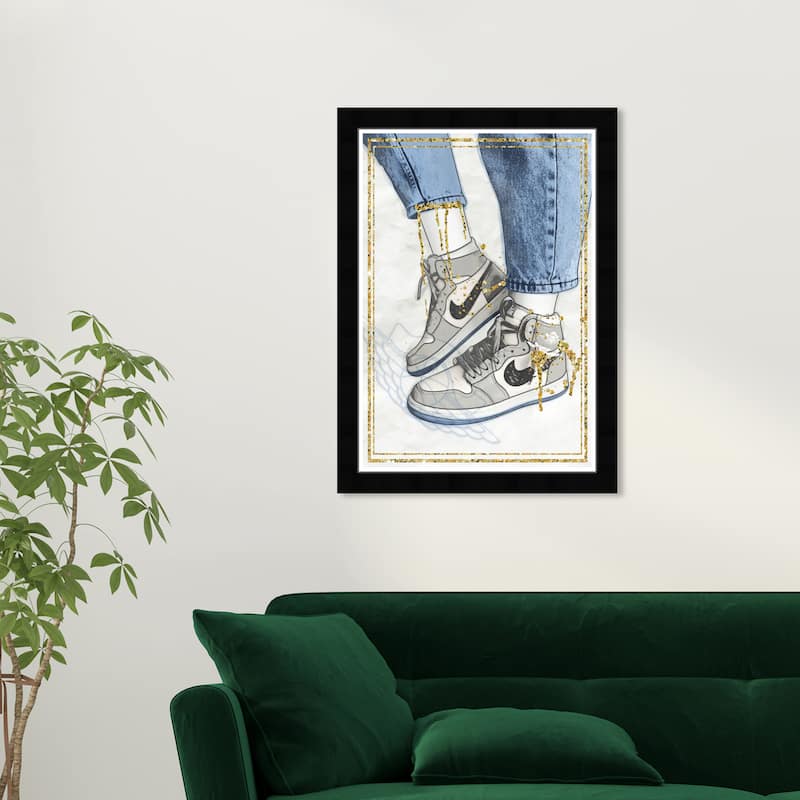 Wynwood Studio Prints Fashion and Glam Shiny Sneaker Collector Blue and Glam Wall Art Canvas Print - Black