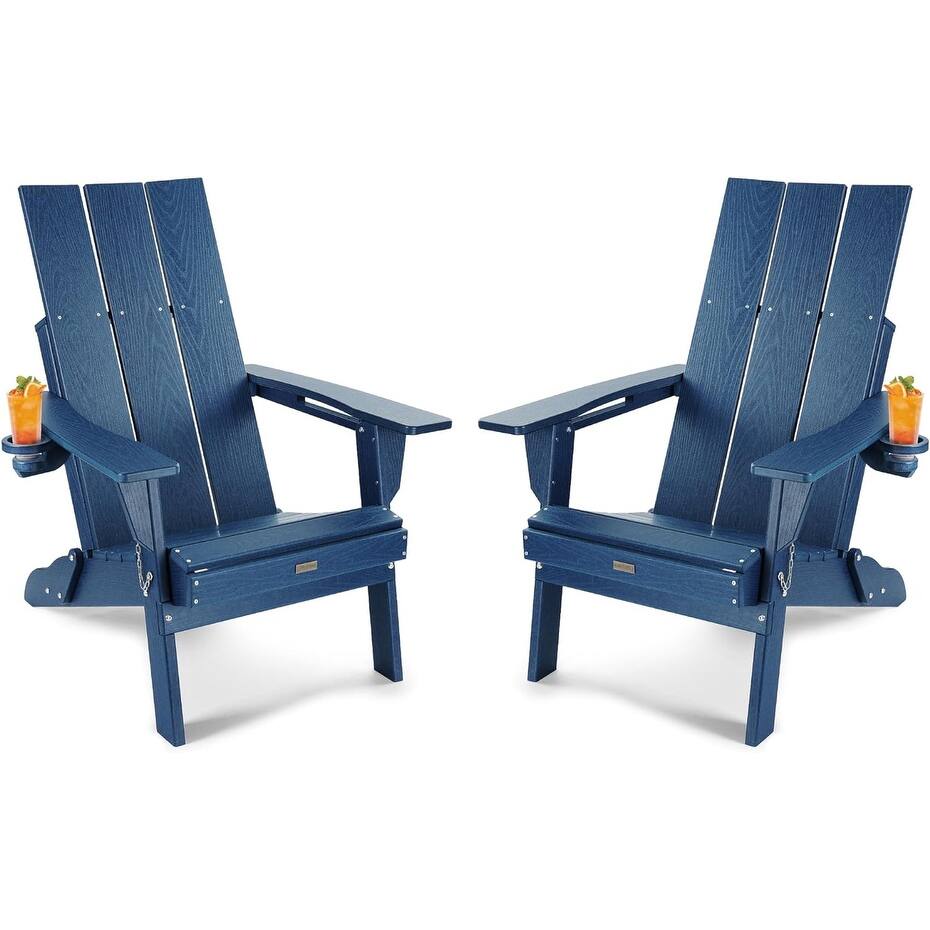 WINSOON Modern HDPE Outdoor Folding Adirondack Chair With Cup Holder-Set Of 2