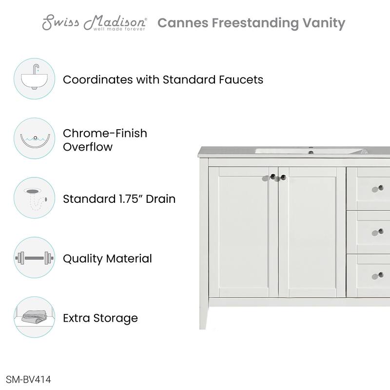 Swiss Madison Cannes 48" Single, Two Doors, Three Drawers, Bathroom Vanity
