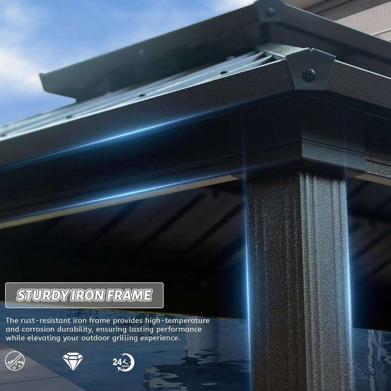 6x10FT Hardtop Grill Gazebo with Galvanized Steel Roof, Storage Cabinets & Ceiling Hooks for Outdoor BBQ