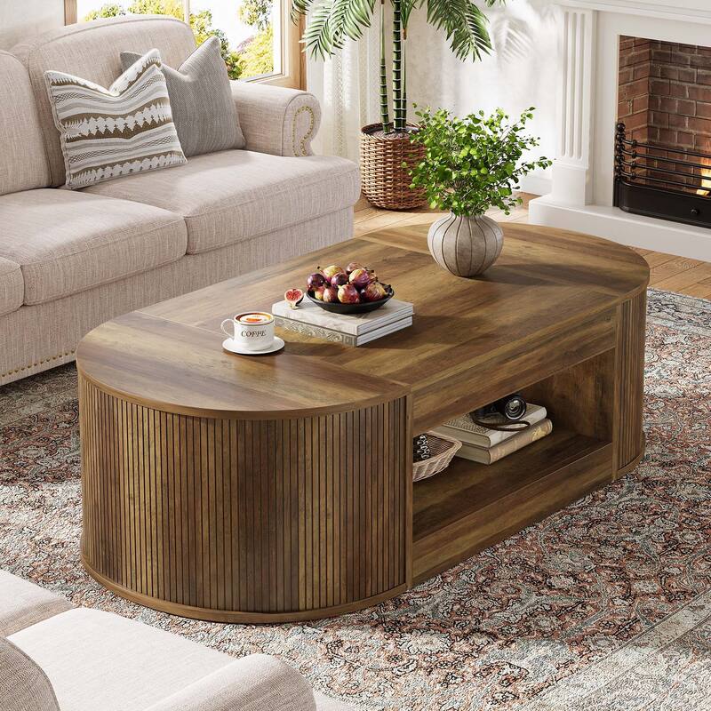Large Coffee Table with Storage Shelf, Center Tea Cocktail Accent Table, Living Room Office Reception Sofa Table