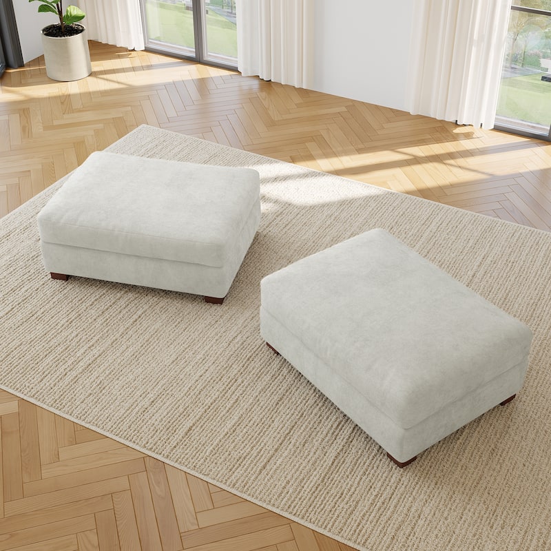 2 Set Modern 41" W Rectangle Chenille Ottoman - Off White