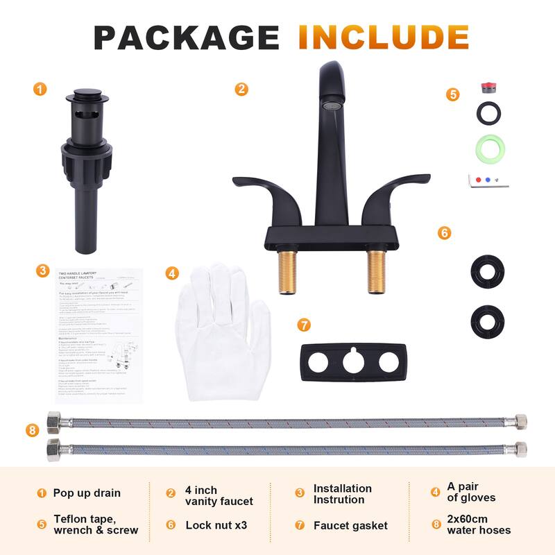 WOWOW 4 in. Centerset Double-Handle Bathroom Faucet with Pop Up Drain