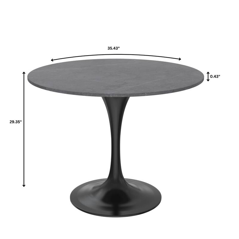 Verve Dining Table with a 36" Round Stone Tabletop in Black Steel - 35.43