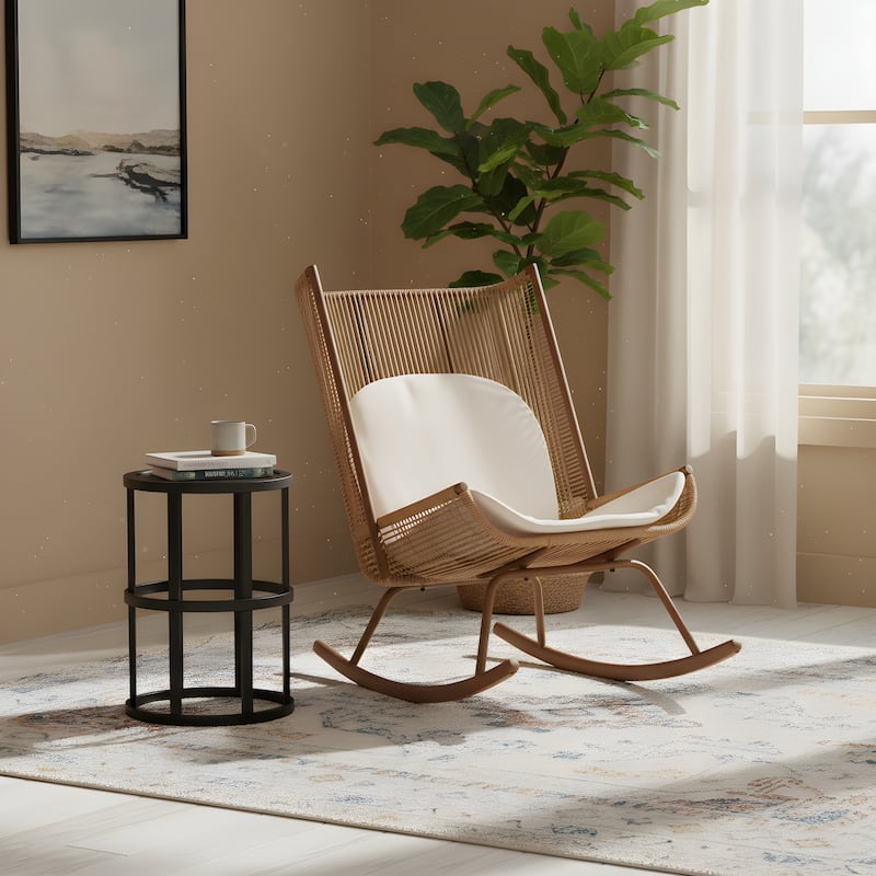 Christopher Knight Home - Siena High Arc Back Outdoor Rocking Chair Set with Cushions and Ceramic Tile Side Table - Brown+Black - 2-Piece Set