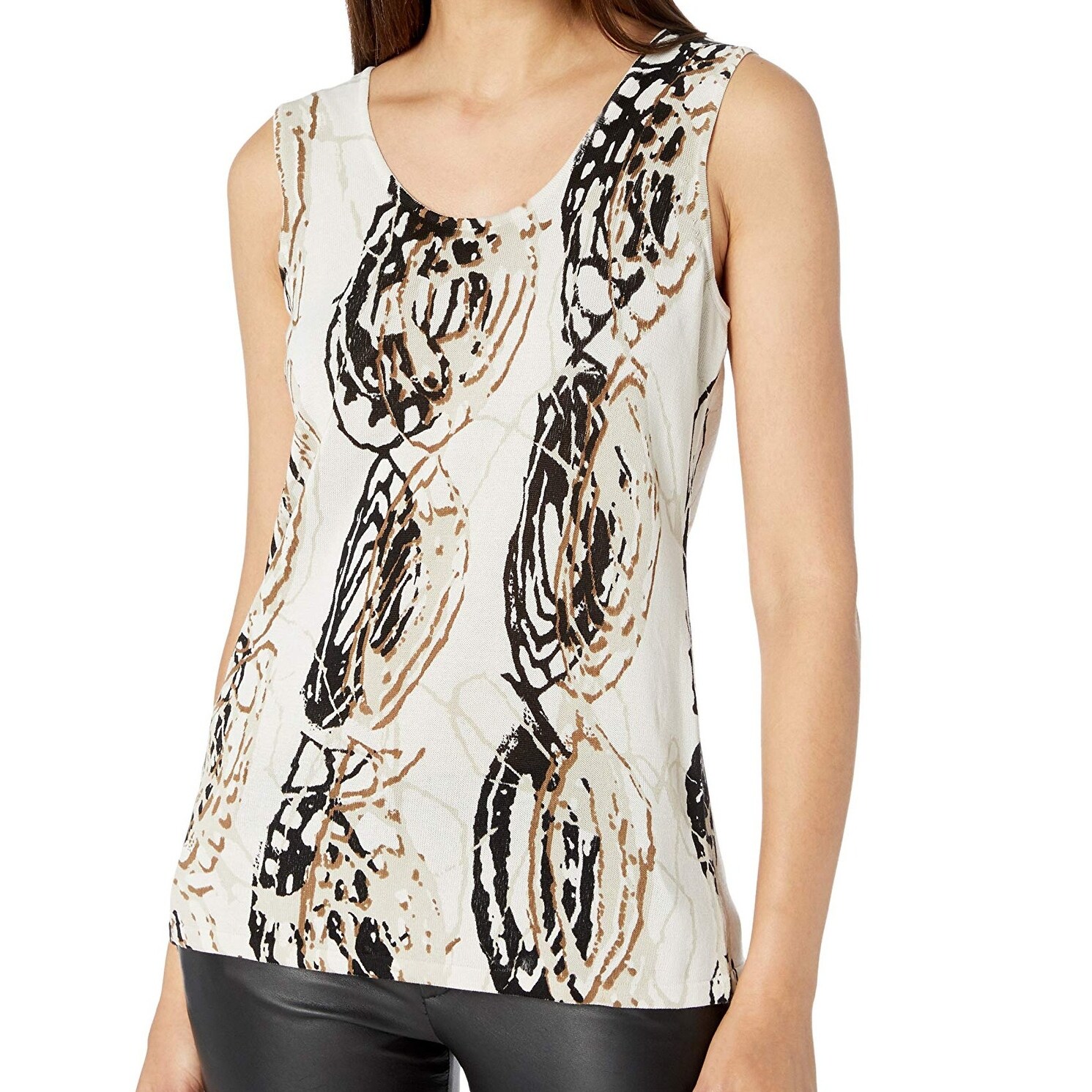 Shop Nic Zoe Womens Top Beige Black Size 2x Plus Tank Ribbed Scoop