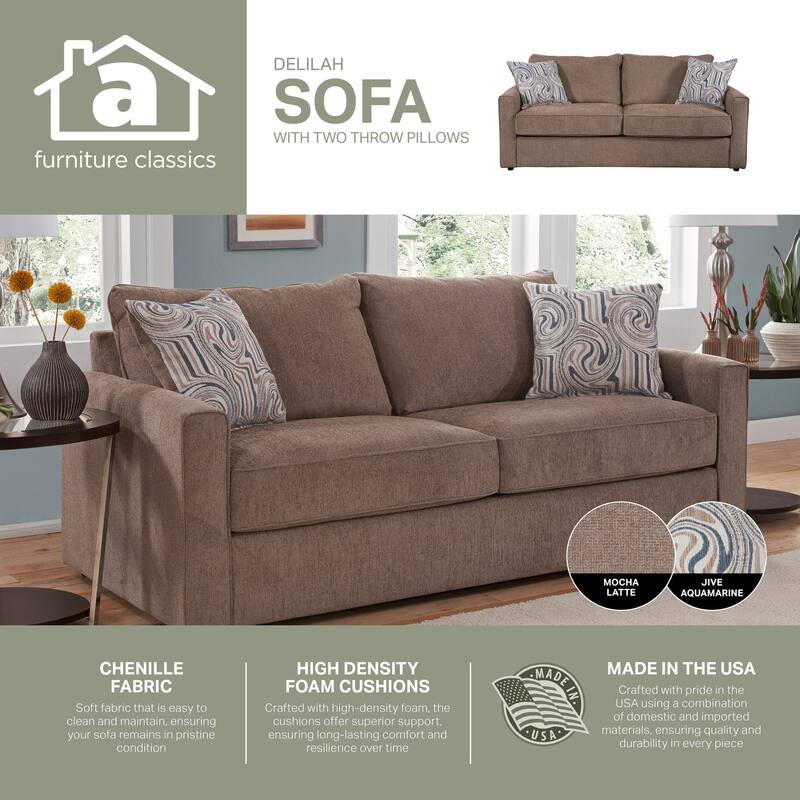American Furniture Classics Delilah Model 8-010-A441V2 Sofa with 2 Throw Pillows