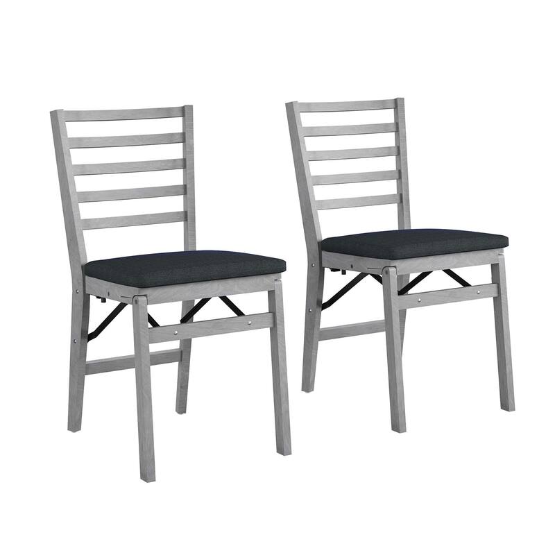 COSCO Contoured Back Wood Folding Chair with Fabric Seat, 2-Pack - Gray Wash