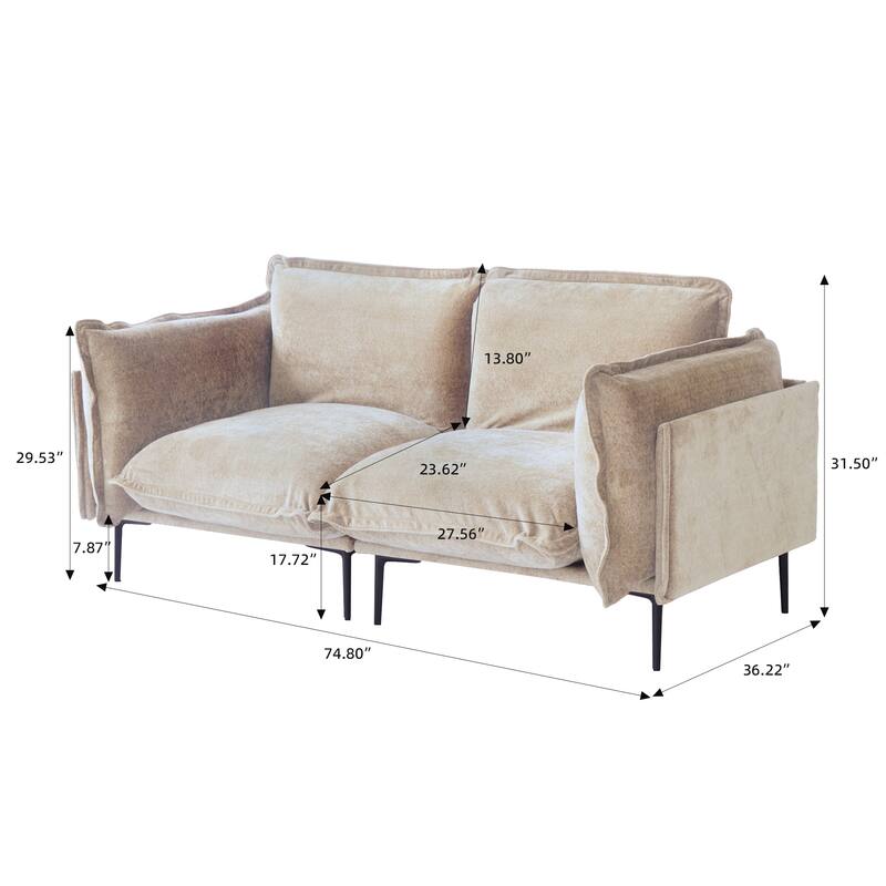 Living Room Furniture Loveseat for Small Space, Velvet Sectional Sofa Deep Seat Upholstered Cloud Modular Couch - Loveaseat