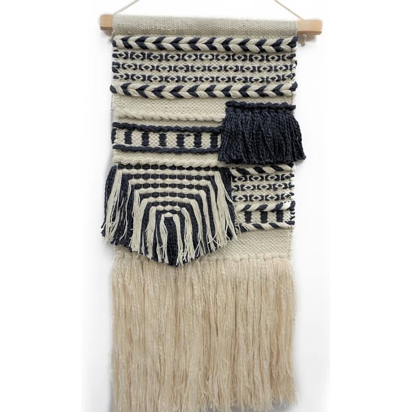 slide 2 of 5, The Curated Nomad Chicory Macrame Wall Hanging with Navy Blue Pattern - Exact Size