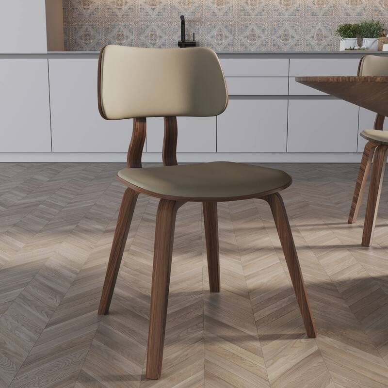Clivo Leather Dining Chair with Open-Back and Poplar Wood Legs for Kitchen or Dining Room Set of 4