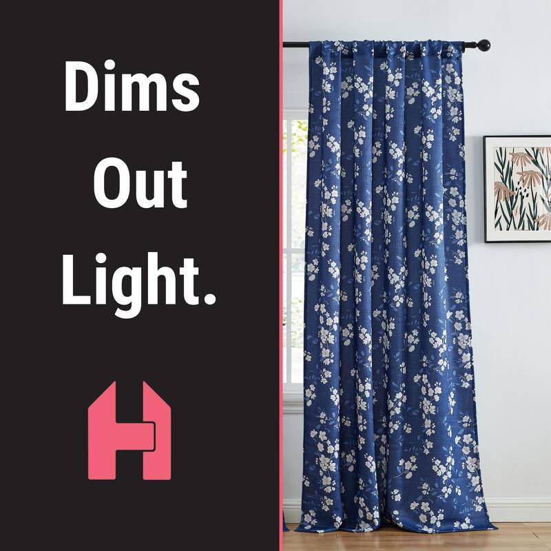 HLC.me Ashley Floral Patterned Light Blocking Curtain Rod Pocket Pole Top Panels - Set of 2