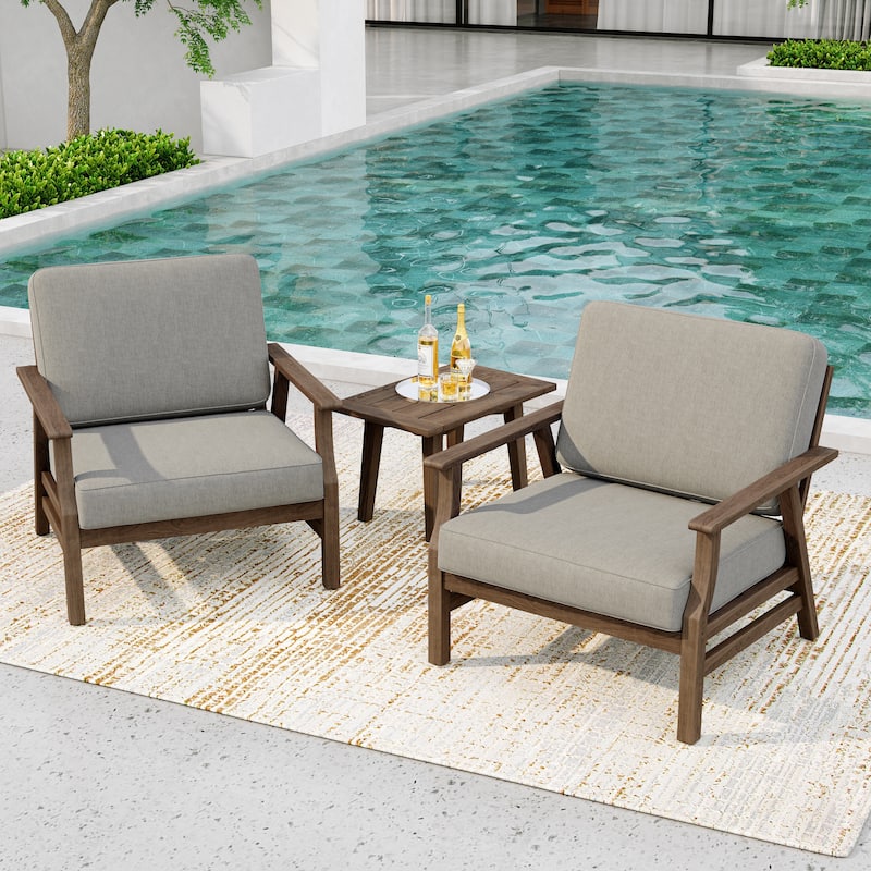 2 Set Acacia Wood Patio Club Chair with Cushion Outdoor Arm Chair