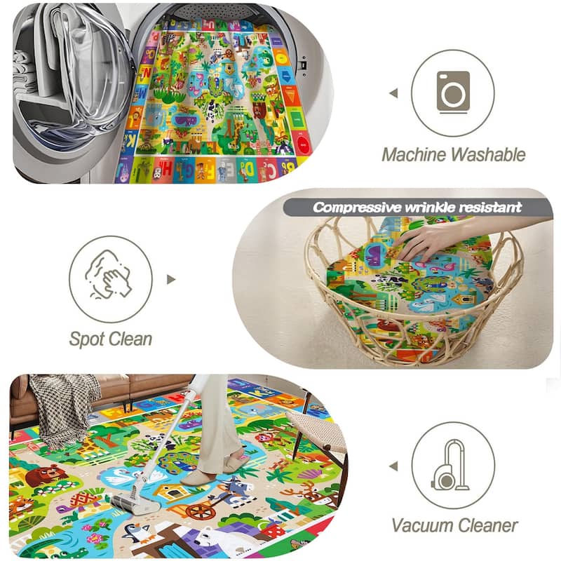 Kids Area Rug for Playroom, Non Slip ABC Animal Shape Color Kids Classroom Carpet Rug, Washable Play Mat Rug