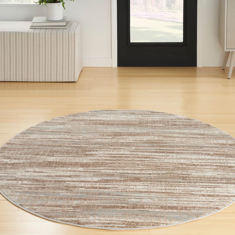 Nourison Elation Modern Abstract Stripe Area Rug - 5'3" x round - Ivory/Grey - Round
