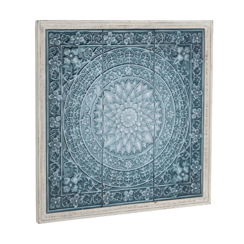 Blue Metal Scroll Home Wall Decor with Embossed Details