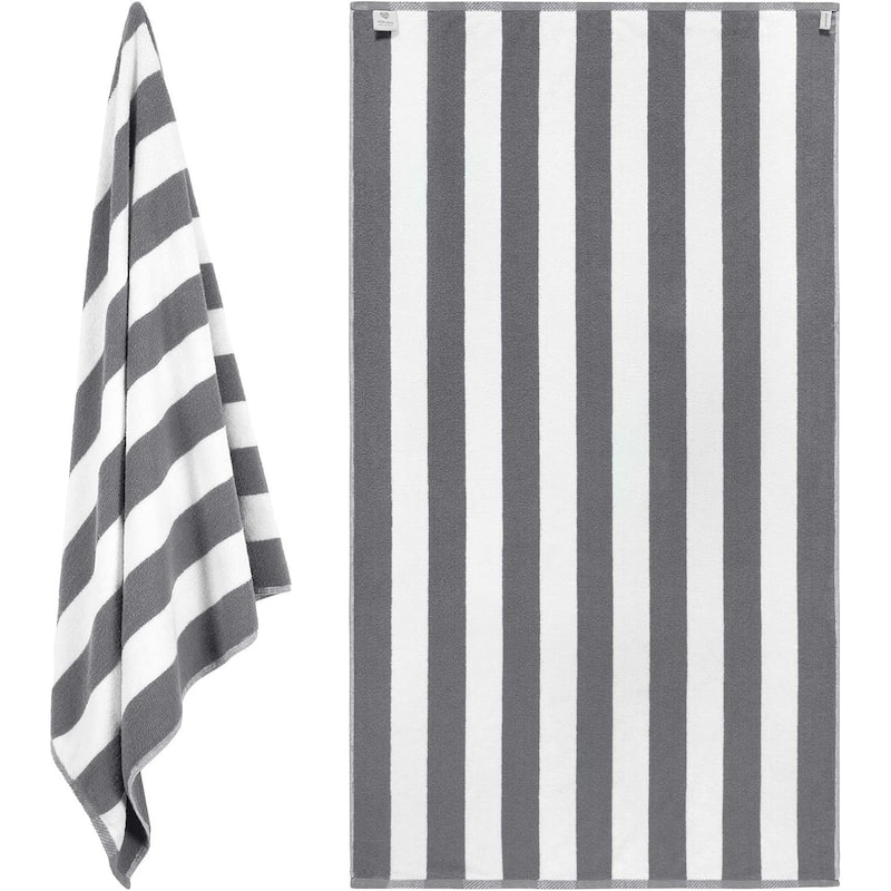 White Classic Luxury Cabana Striped Oversized Beach Towel 35x70" | Set of 2