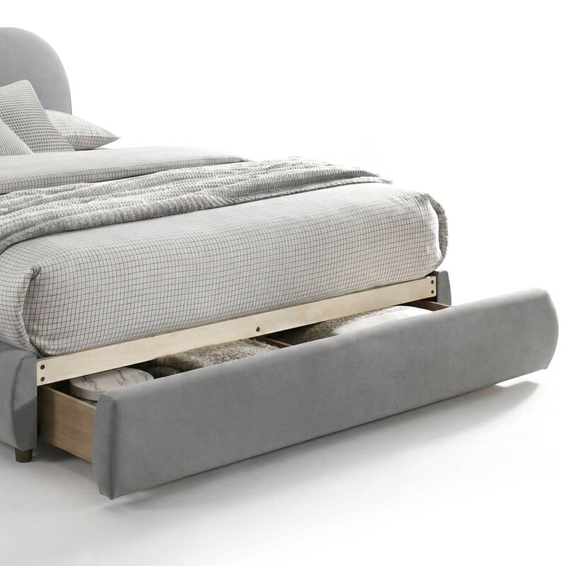 Furniture of America Niric Modern Fabric Upholstered Platform Bed with Storage Footboard