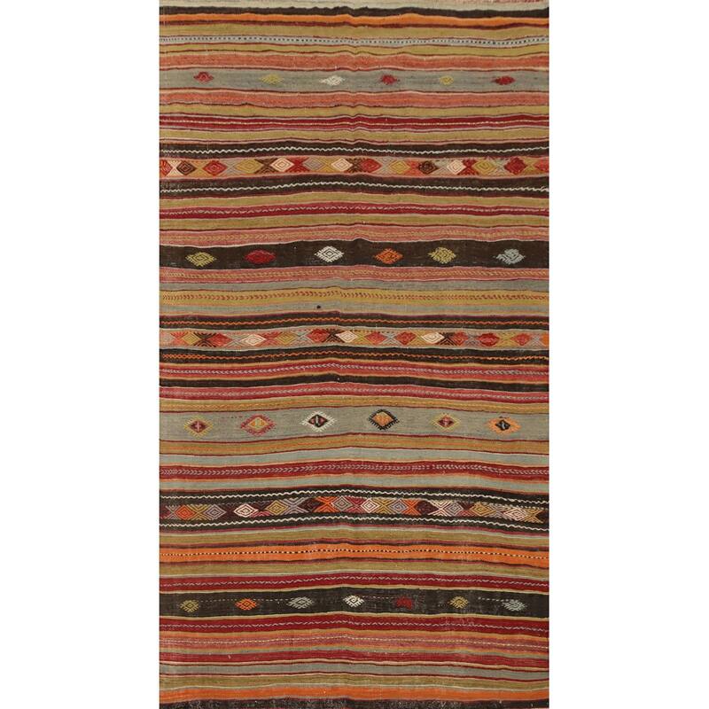 Hand Woven Oriental 100% Wool Carpet Southwestern Tribal Multi-Colored Kilim Area Rug - 9' 8'' X 4' 10''