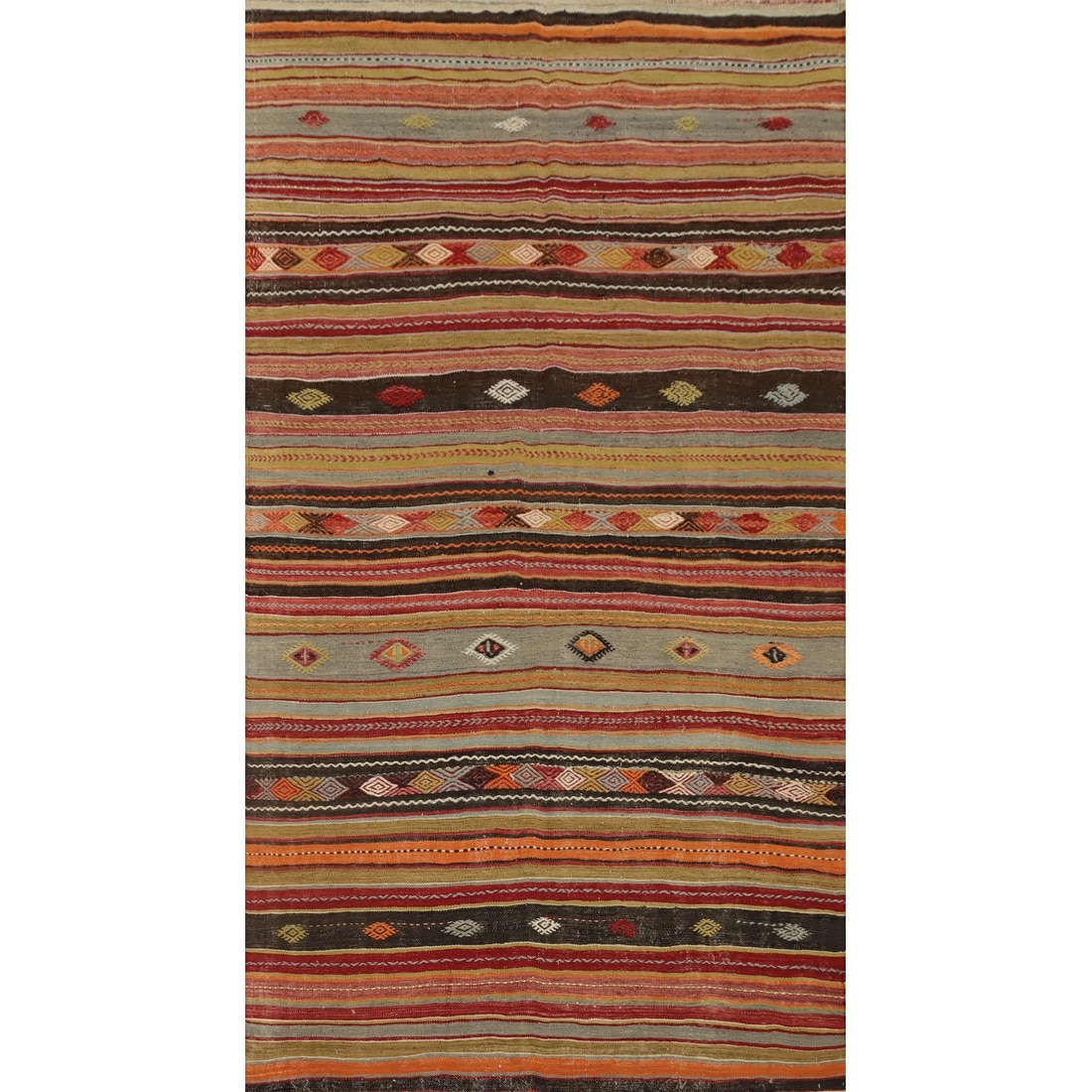 Hand Woven Oriental 100% Wool Carpet Southwestern Tribal Multi-Colored Kilim Area Rug - 9' 8'' X 4' 10''